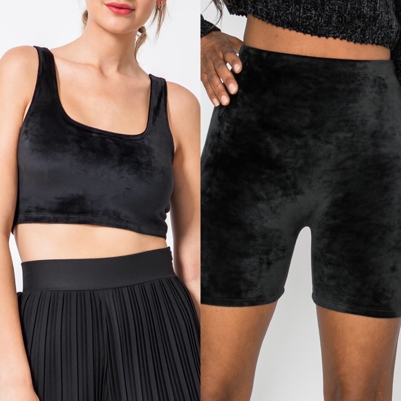 *2 S Left* Velour Crop Tank & Biker Short Set - Picture 2 of 5